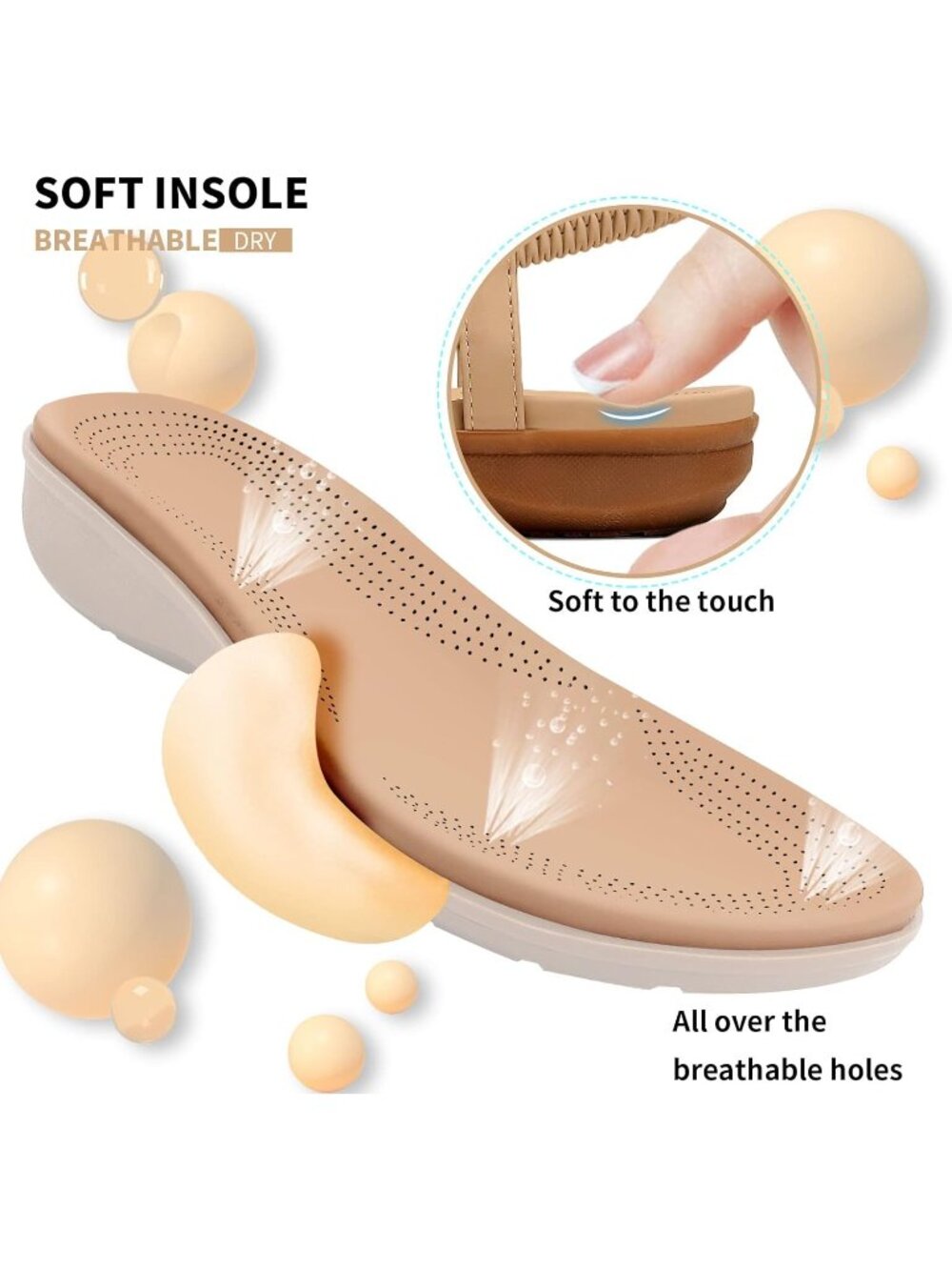 Women's Arch Support Flip Flops Classic Apricot Shoes Ankle Strap Flat Sandals - Picture 5 of 6